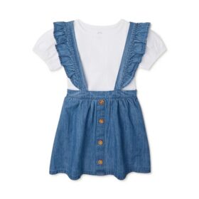 Wonder Nation Toddler Girls Pinafore Chambray Dress & Short Sleeve Shirt