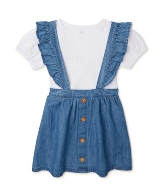 Wonder Nation Toddler Girls Pinafore Chambray Dress & Short Sleeve Shirt