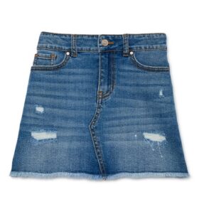 Wonder Nation Girls Destructed Zig Zag Denim Skirt - Light Blue