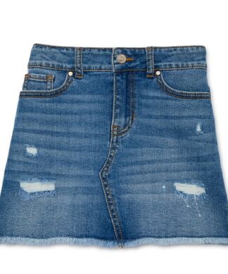 Wonder Nation Girls Destructed Zig Zag Denim Skirt - Light Blue