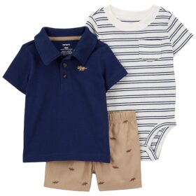 Carter's Baby Boys 3 Piece Polo  Shirt, Bodysuit & Shorts Set