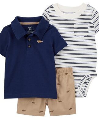 Carter's Baby Boys 3 Piece Polo  Shirt, Bodysuit & Shorts Set