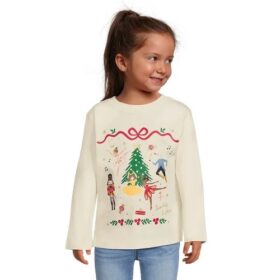 Holiday Time Toddler Christmas Long Sleeve Tshirt - Cream