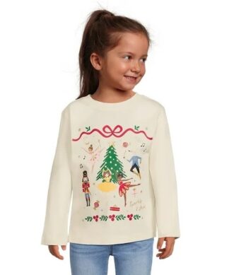 Holiday Time Toddler Christmas Long Sleeve Tshirt - Cream