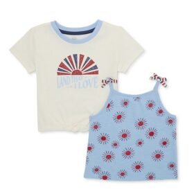 Way To Celebrate Americana Toddler Girls Tie Top Tshirt & Tank Set - Cream