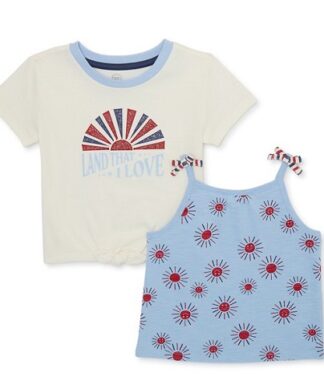 Way To Celebrate Americana Toddler Girls Tie Top Tshirt & Tank Set - Cream
