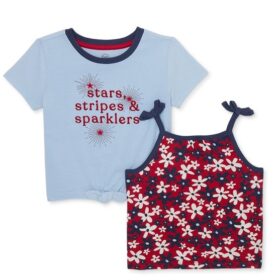 Way To Celebrate Americana Toddler Girls Tie Top Tshirt & Tank Set - Blue