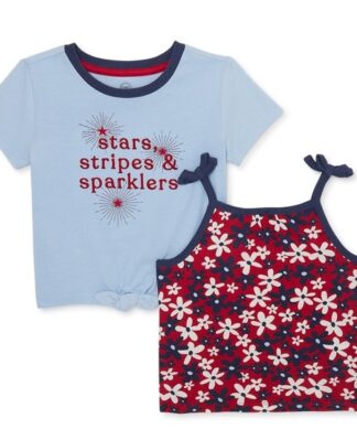 Way To Celebrate Americana Toddler Girls Tie Top Tshirt & Tank Set - Blue