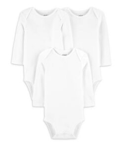 Carter's Child Of Mine Baby Unisex Long Sleeve White Bodysuit - 3 Pack