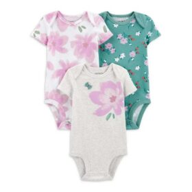 Carter's Child Of Mine Girls Bodysuit , 3 Pack Set - Pink Petals