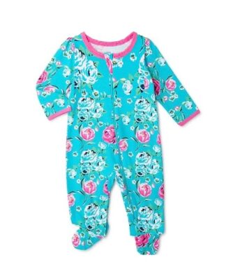 Wonder Nation Baby Girl Floral Sleeper - Green