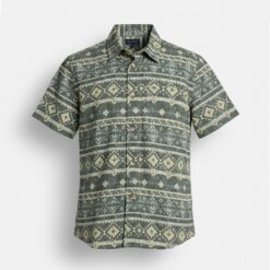 Colorful Planet Boys Woven Short Sleeve Button Down Shirt - Mosiac Green