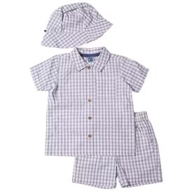 Little Lad Baby Boys Check Shirt, Shorts & Hat Set