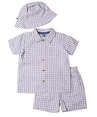 Little Lad Baby Boys Check Shirt, Shorts & Hat Set
