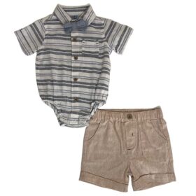 Little Lad Baby Boys 3 Piece Outfit -Bow Tie, Shorts & Pin Down Shirt