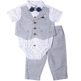 Little Lad Baby Boys 3 Piece Stripe Shirt, Shorts & Bow Tie Set