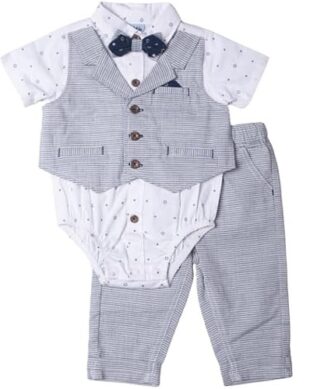 Little Lad Baby Boys 3 Piece Stripe Shirt, Shorts & Bow Tie Set