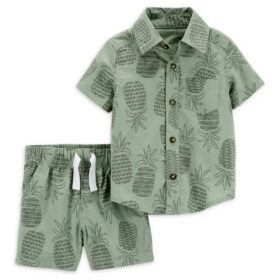 Carter's Child Of Mine Baby Boyd Cotton Shirt & Shorts Set 2 Piece - Green Pineapple