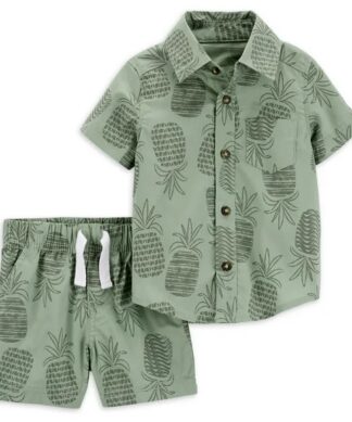 Carter's Child Of Mine Baby Boyd Cotton Shirt & Shorts Set 2 Piece - Green Pineapple