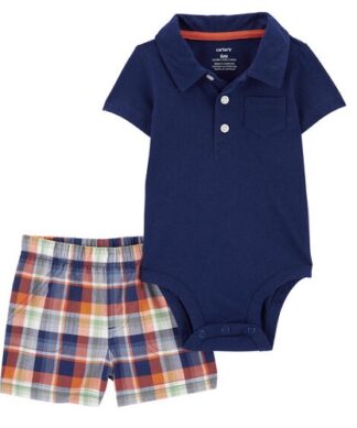 Carter's Baby Boy 2 Piece Polo Bodysuit & Plaid Shorts