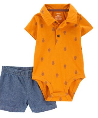 Carter's Baby Boy 2 Piece Polo Bodysuit & Shorts - Orange Pineapple