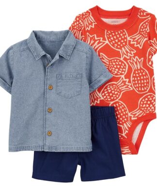 Carter's Baby Boys 3 Piece Chambray Shirt, Bodysuit & Shorts Set