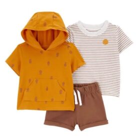 Carter's Baby Boys 3 Piece Hoodie  Shirt, Bodysuit & Shorts Set - Pineapple