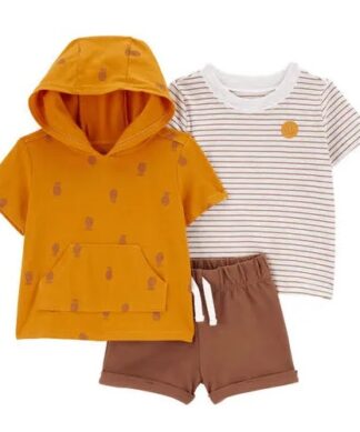 Carter's Baby Boys 3 Piece Hoodie  Shirt, Bodysuit & Shorts Set - Pineapple