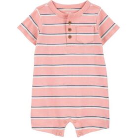 Carter's Baby Boys Henley Romper - Peach Stripes