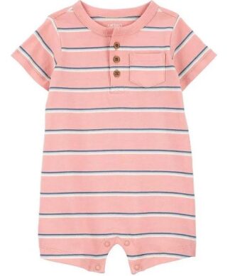 Carter's Baby Boys Henley Romper - Peach Stripes