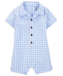 Carter's Child Of Mine Baby Boys Button Up Romper - Blue Check