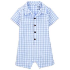 Carter's Child Of Mine Baby Boys Button Up Romper - Blue Check