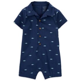 Carter's Child Of Mine Baby Boys Button Up Romper - Navy Blue Shark