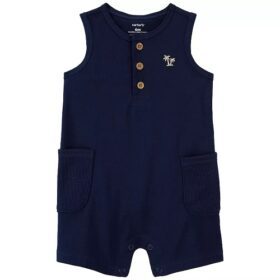 Carter's Baby Boys Sleeveless Henley Pocket Romper - Navy Blue