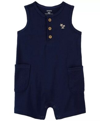 Carter's Baby Boys Sleeveless Henley Pocket Romper - Navy Blue