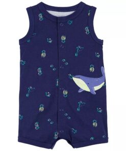 Carter's Baby Boy Boy Sleeveless Snap Button Romper - Navy Blue, Whale