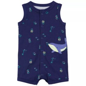 Carter's Baby Boy Boy Sleeveless Snap Button Romper - Navy Blue, Whale