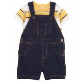 Carter's Baby Boys 2 Piece Stripped Tee & Faux Denim Overall
