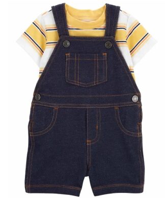 Carter's Baby Boys 2 Piece Stripped Tee & Faux Denim Overall