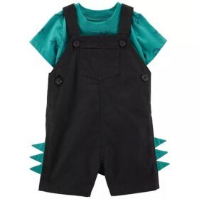 Carter's Baby Boys 2 Piece Stripped Tee & Faus Denim Overall - Grey Green Dino