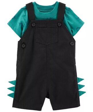 Carter's Baby Boys 2 Piece Stripped Tee & Faus Denim Overall - Grey Green Dino