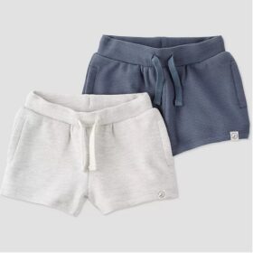 Honest Baby Organic Cotton Baby Boys Textured Shorts, 2Pack