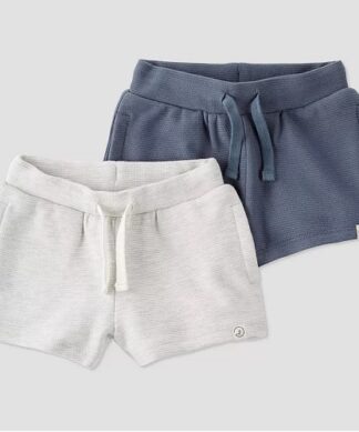 Honest Baby Organic Cotton Baby Boys Textured Shorts, 2Pack