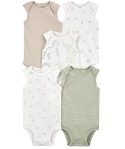 Carter's Baby Boys 5 Pack Sleeveless Bodysuit - Neutral Safari
