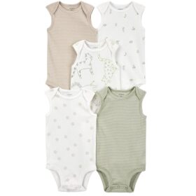 Carter's Baby Boys 5 Pack Sleeveless Bodysuit - Neutral Safari