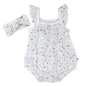Honest Baby Organic Cotton Baby Grils Flutter Sleeve Romper & Headband Set
