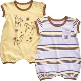 Carhartt Kids Baby Girls Short Sleeve Rompers, 2 Set