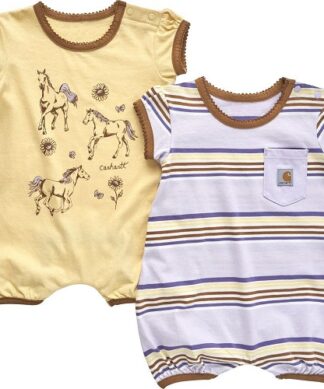 Carhartt Kids Baby Girls Short Sleeve Rompers, 2 Set