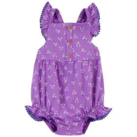 Carter's Baby Girls Ruffle Print Rompers - Purple