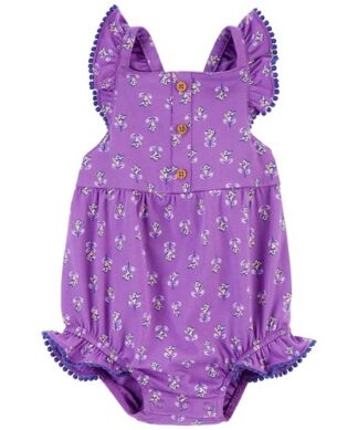 Carter's Baby Girls Ruffle Print Rompers - Purple